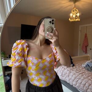 Zara Ruched Puff Sleeve Bodysuit